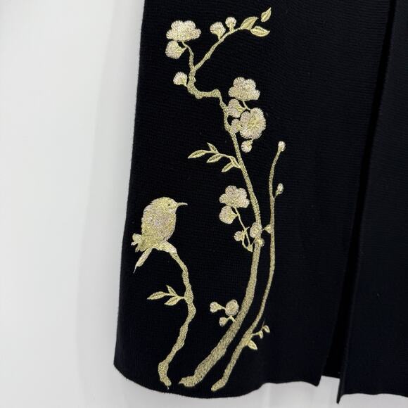 Chicos 1 Long Embroidered Cardigan Medium Gold Floral Black Artsy Boho Fairy - Picture 5 of 11